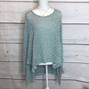 Entro Seafoam Green Popcorn Knit  Top | Crochet Lace Back High Low Hem | Size M